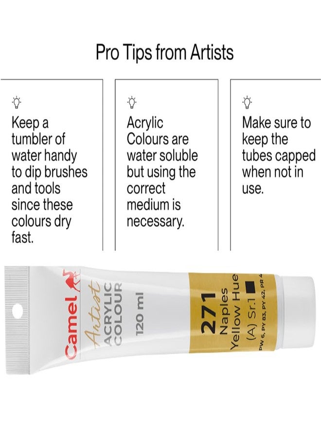 camel Camlin Kokuyo Artist Acrylic Colour Tubes (Naples Yellow Hue 271, 120ml) - Image 4